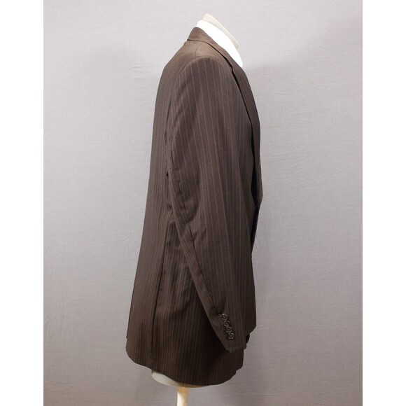Austin Reed 2 Piece Suit Mens 2 Button Wool Brown Striped 44L Pleated 38" W USA - Picture 7 of 11